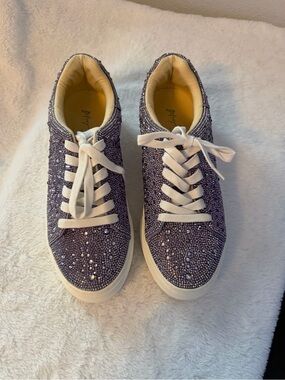 Purple Betsey Johnson Sidny Lace-Up Rhinestone Platform Sneakers